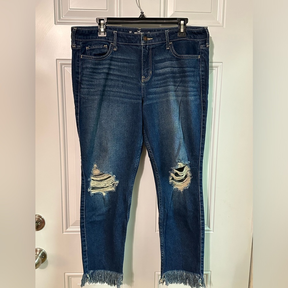 Hollister Low Rise Super Skinny Crop Jeans Women's Size W32xL26 Blue Raw Hem